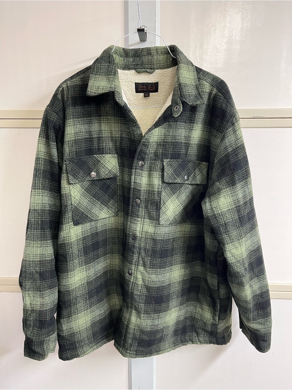 Men's Green & Black Plaid Sherpa-Lined Heavy Shirt Jacket